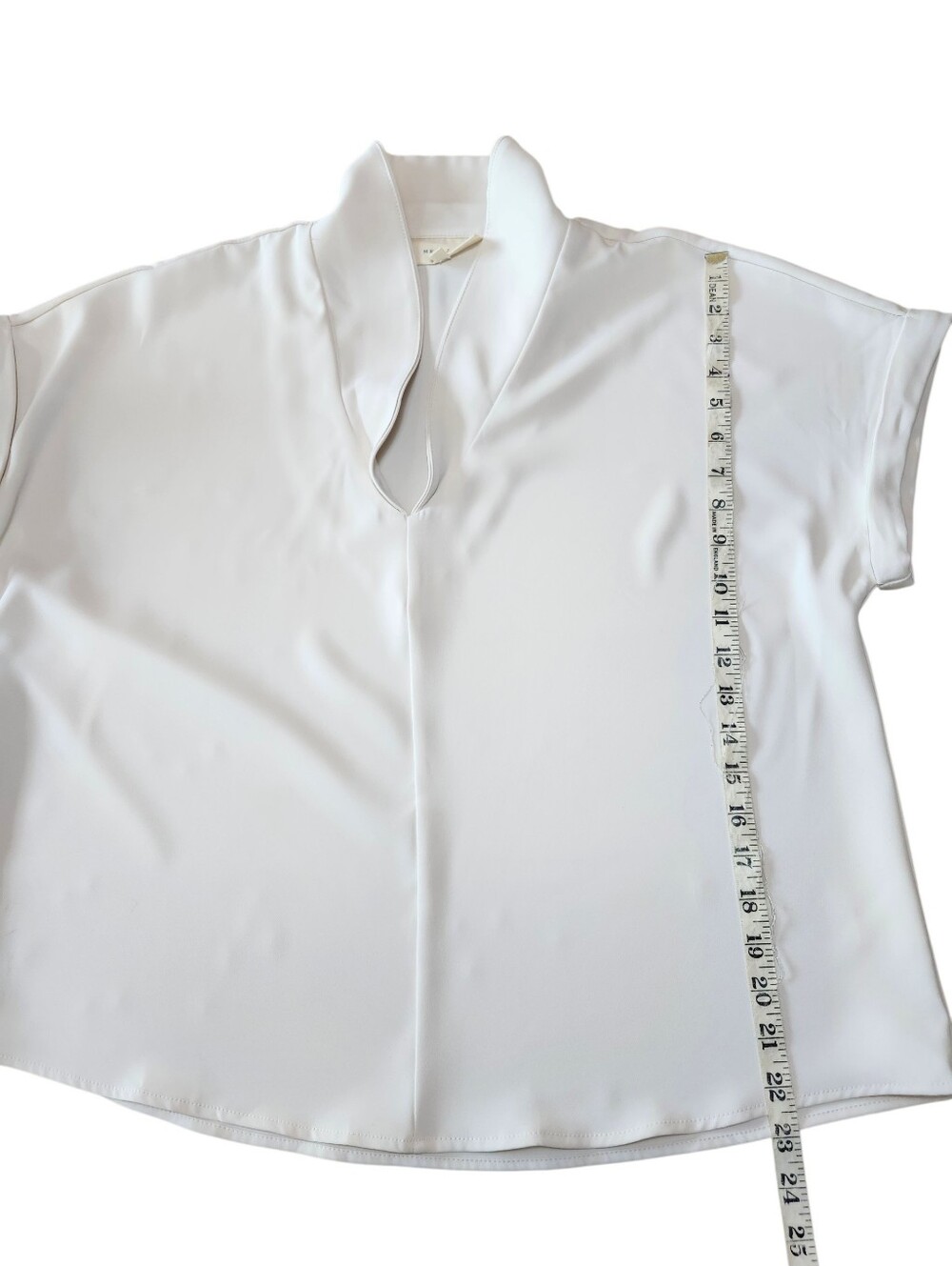 Melloday Ivory Shawl Collar V Neck Blouse Cuffed Sleeve Quiet Luxury L - Picture 11 of 11